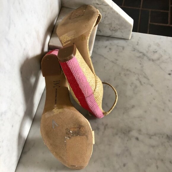INC Kivah Block Heel Ankle Strap Pink Red Stripe Sandals 6M RARE - Picture 12 of 17